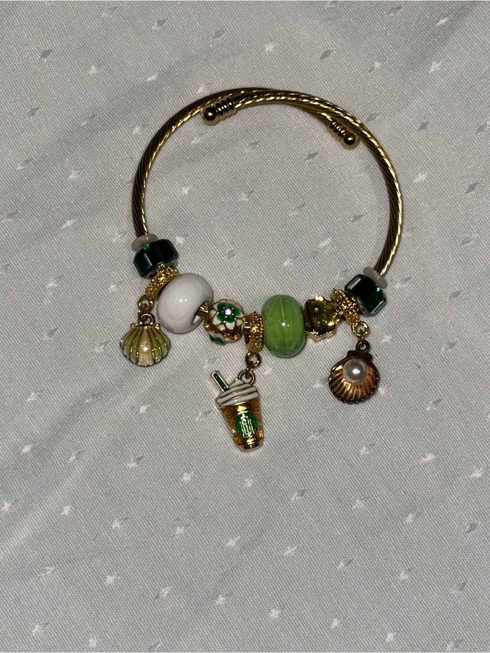 Gold-Tone Green & White Charm Bangle Bracelet